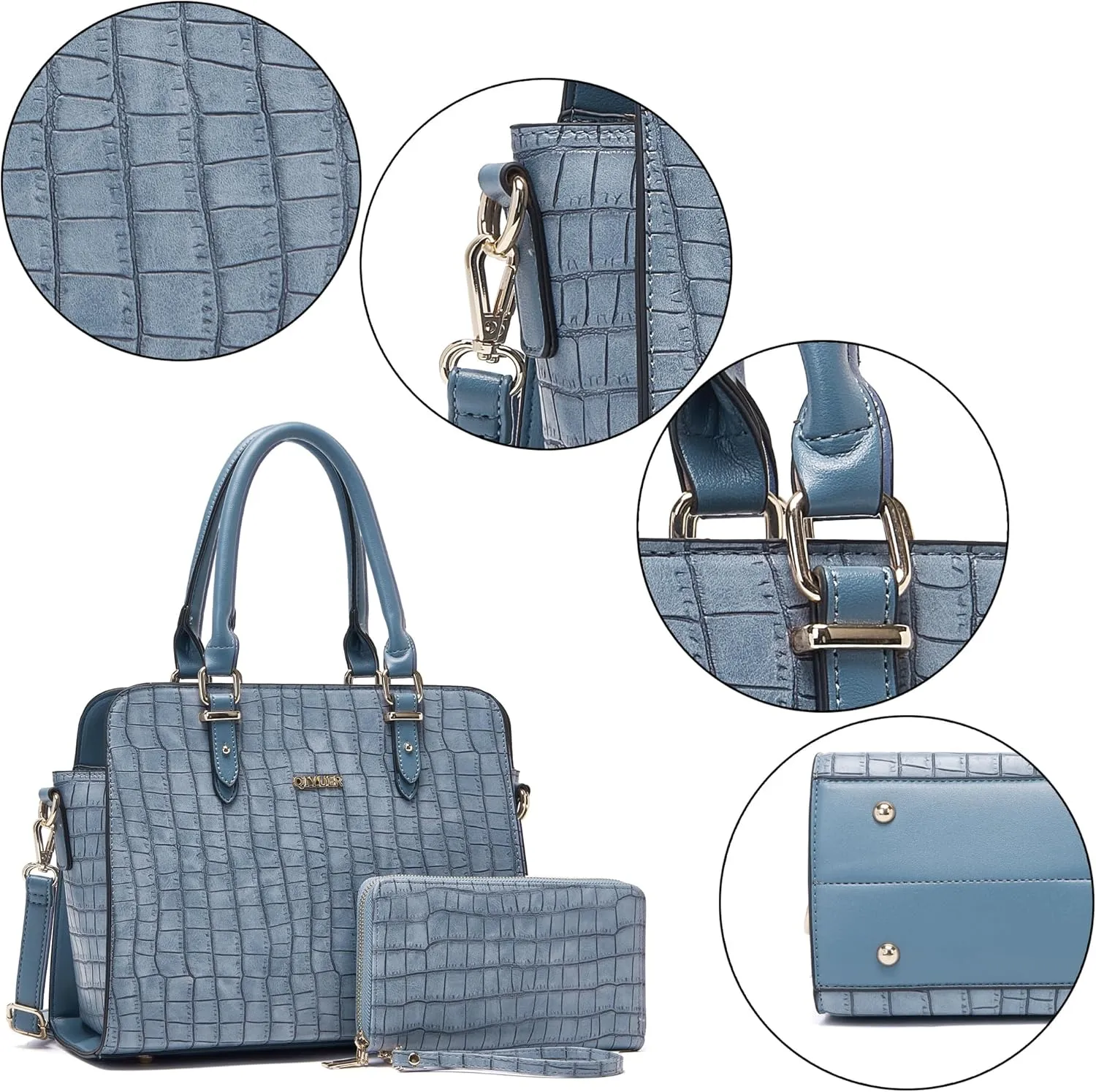 Qiyuer Satchel Purses For Women Top Handle Bag Purse And Wallet Set Work Tote Bags 2pcs