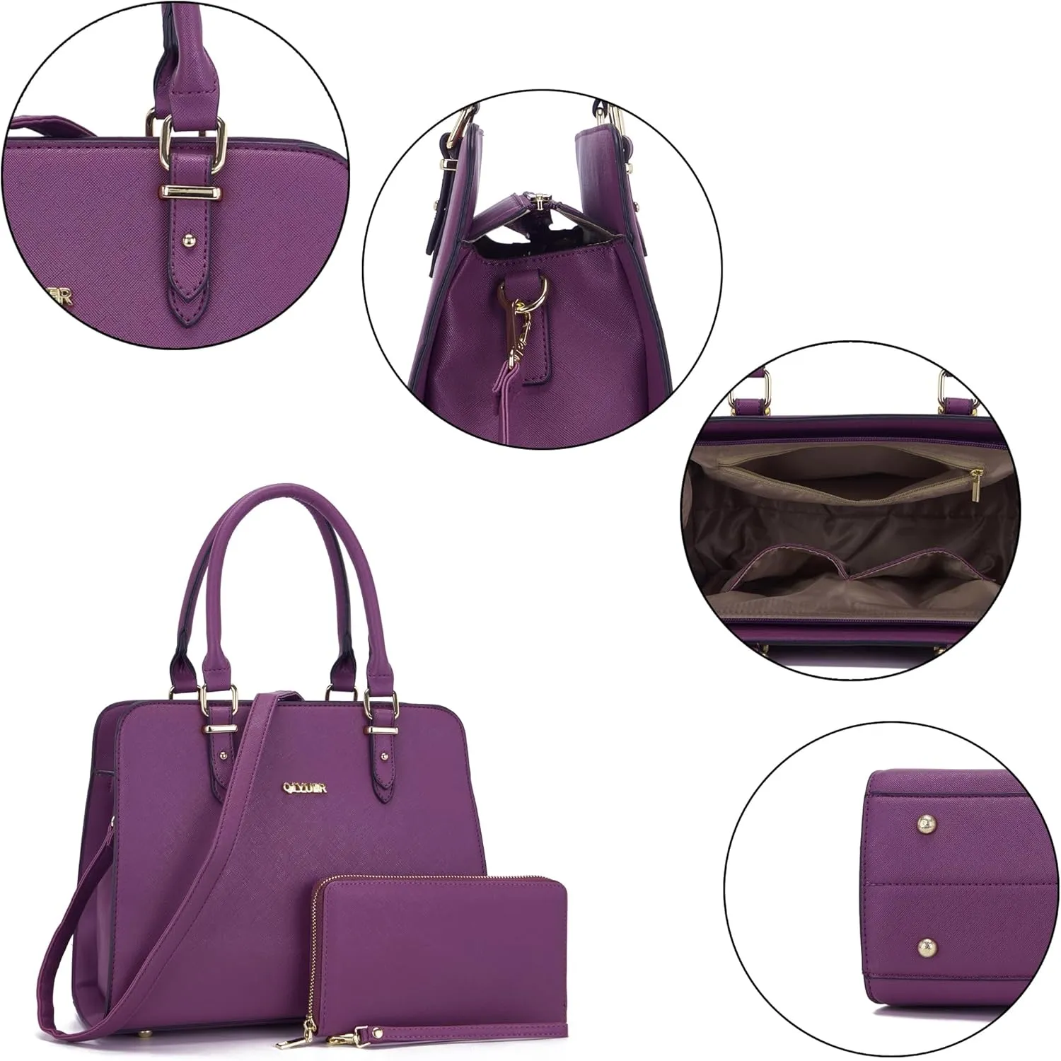 Qiyuer Satchel Purses For Women Top Handle Bag Purse And Wallet Set Work Tote Bags 2pcs