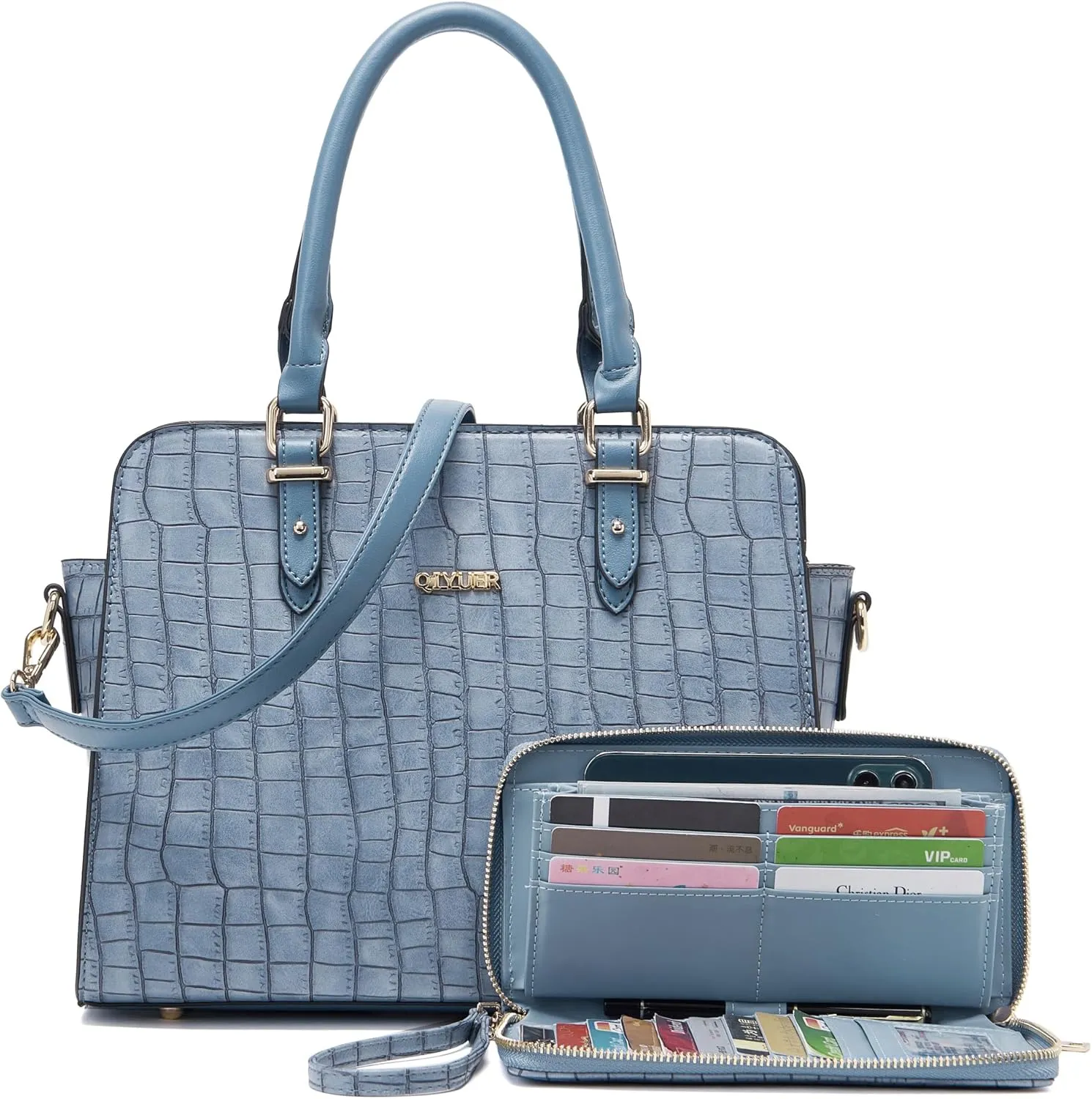 Qiyuer Satchel Purses For Women Top Handle Bag Purse And Wallet Set Work Tote Bags 2pcs