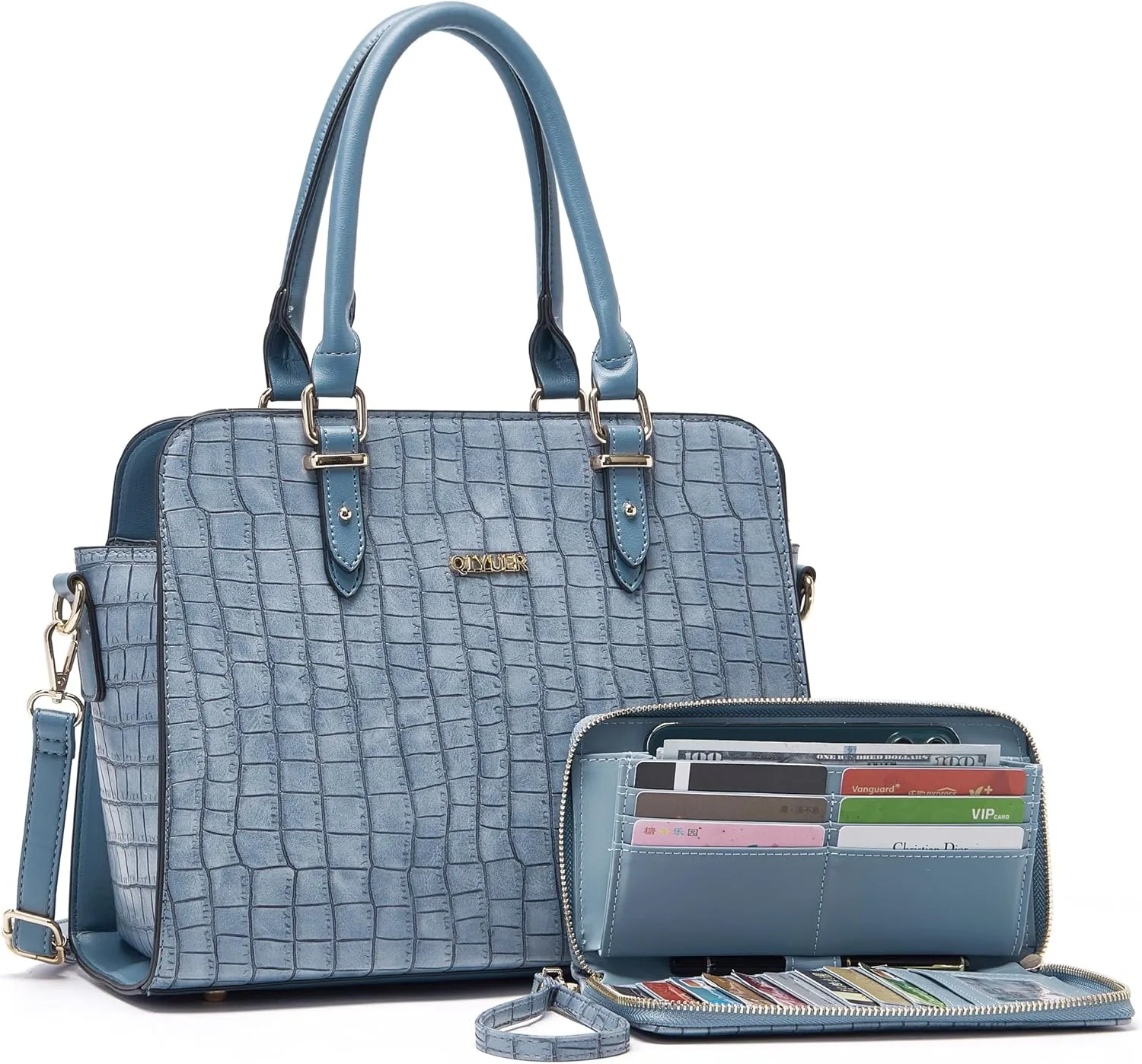 Qiyuer Satchel Purses For Women Top Handle Bag Purse And Wallet Set Work Tote Bags 2pcs