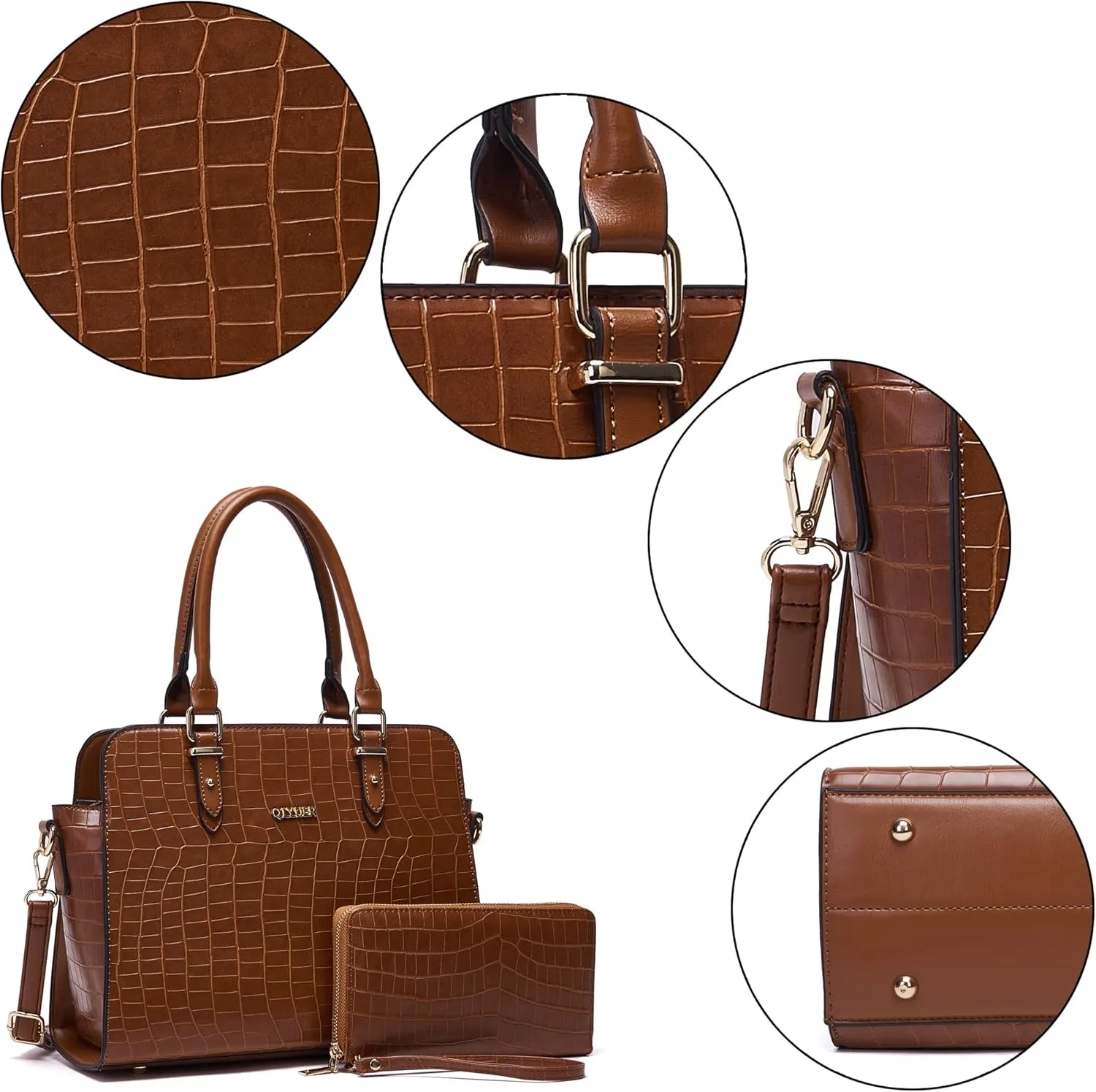 Qiyuer Satchel Purses For Women Top Handle Bag Purse And Wallet Set Work Tote Bags 2pcs
