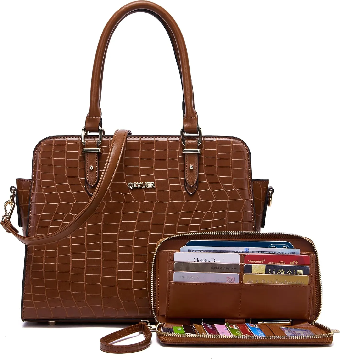 Qiyuer Satchel Purses For Women Top Handle Bag Purse And Wallet Set Work Tote Bags 2pcs