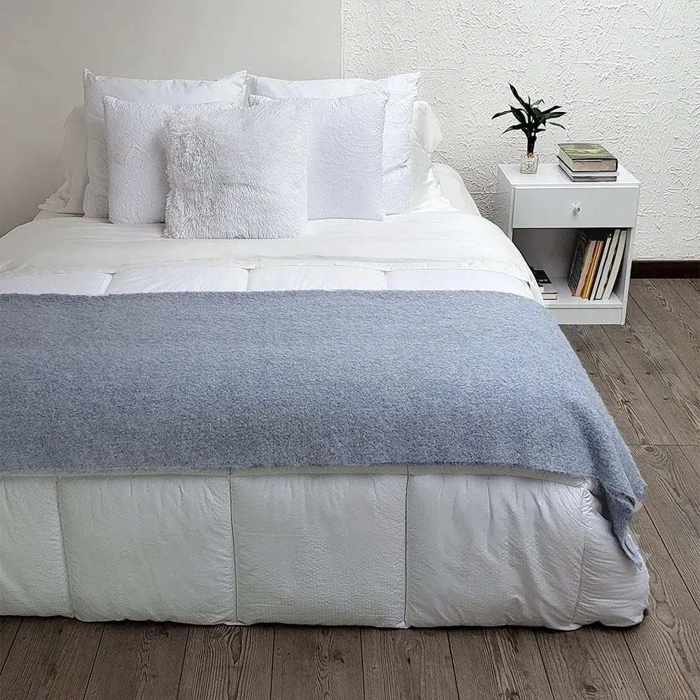 Quechua Heaven - Boucle Alpaca Throw Blanket Brushed Soft Warm Solid Color Design 68" x 53" (Blue Jean)