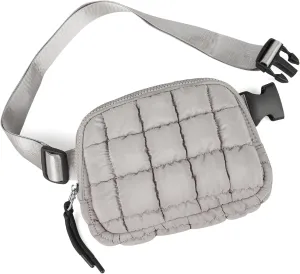 Quilted Puffer Belt Bag, Everywhere Waist Fanny Packs, Lightweight Crossbody Bag with Adjustable Strap, Gray