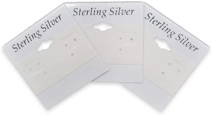 "Sterling Silver" Black Imprint White 1.5" x 2" Earring Cards 100pcs for Retail, Tradeshows, Showcases, Store Display