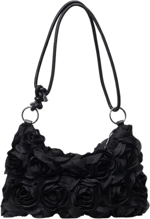 QWINEE Women's 3D Flower Clutch Purse Handbags Top Handle Shoulder Bags with Adjustable Strap