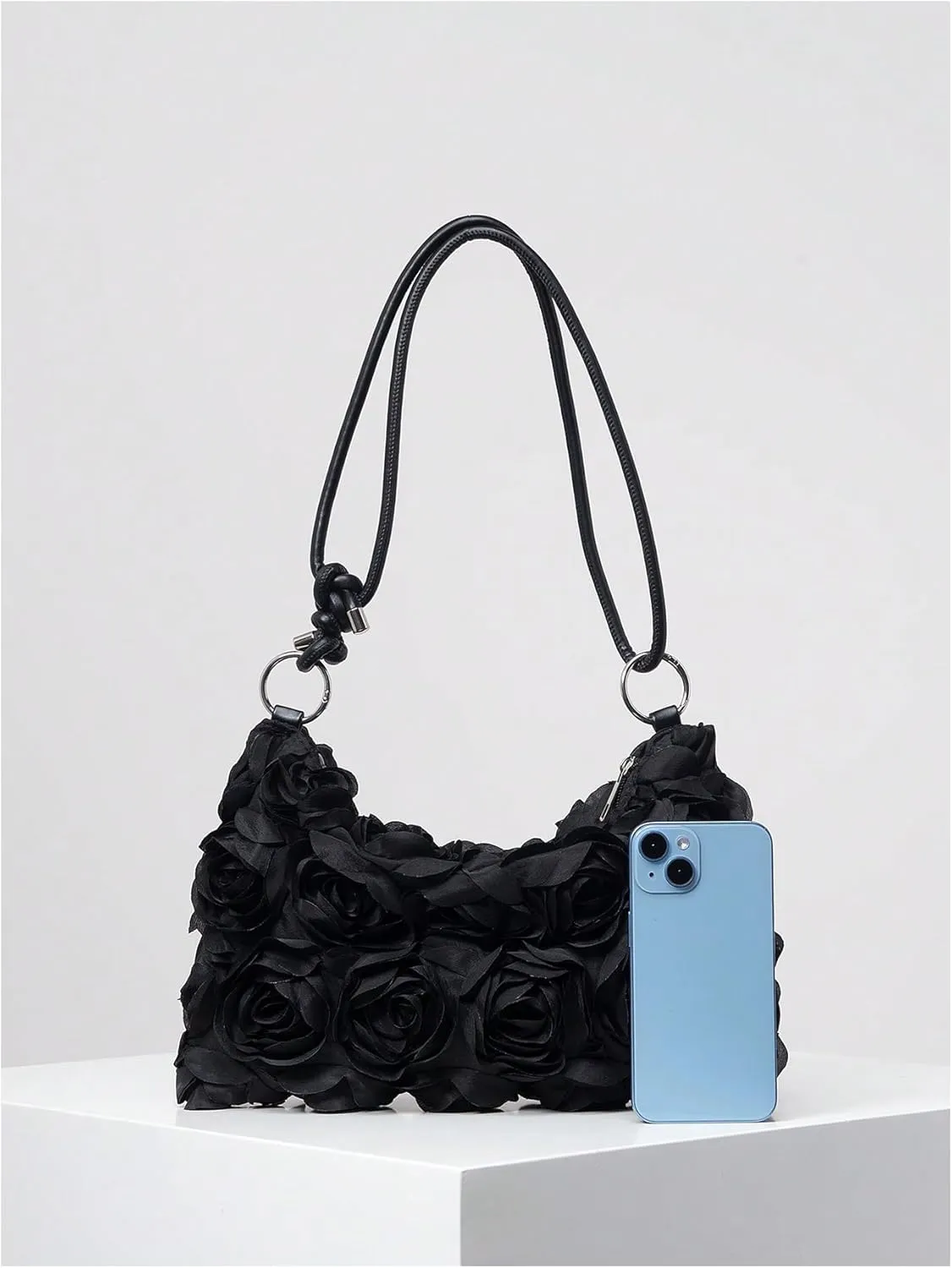 QWINEE Women's 3D Flower Clutch Purse Handbags Top Handle Shoulder Bags with Adjustable Strap