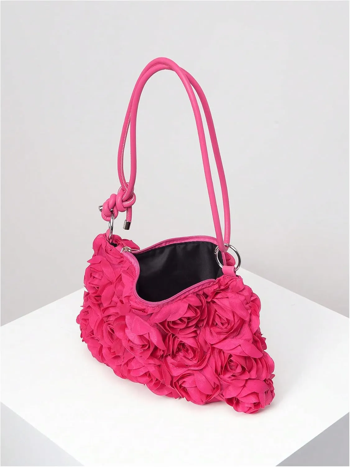 QWINEE Women's 3D Flower Clutch Purse Handbags Top Handle Shoulder Bags with Adjustable Strap