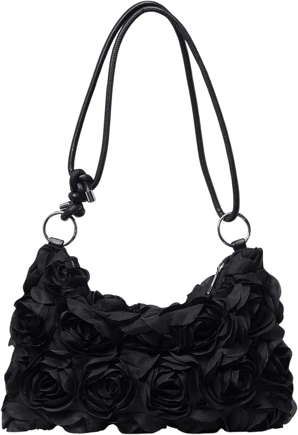 QWINEE Women's 3D Flower Clutch Purse Handbags Top Handle Shoulder Bags with Adjustable Strap