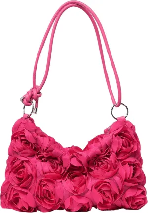 QWINEE Women's 3D Flower Clutch Purse Handbags Top Handle Shoulder Bags with Adjustable Strap