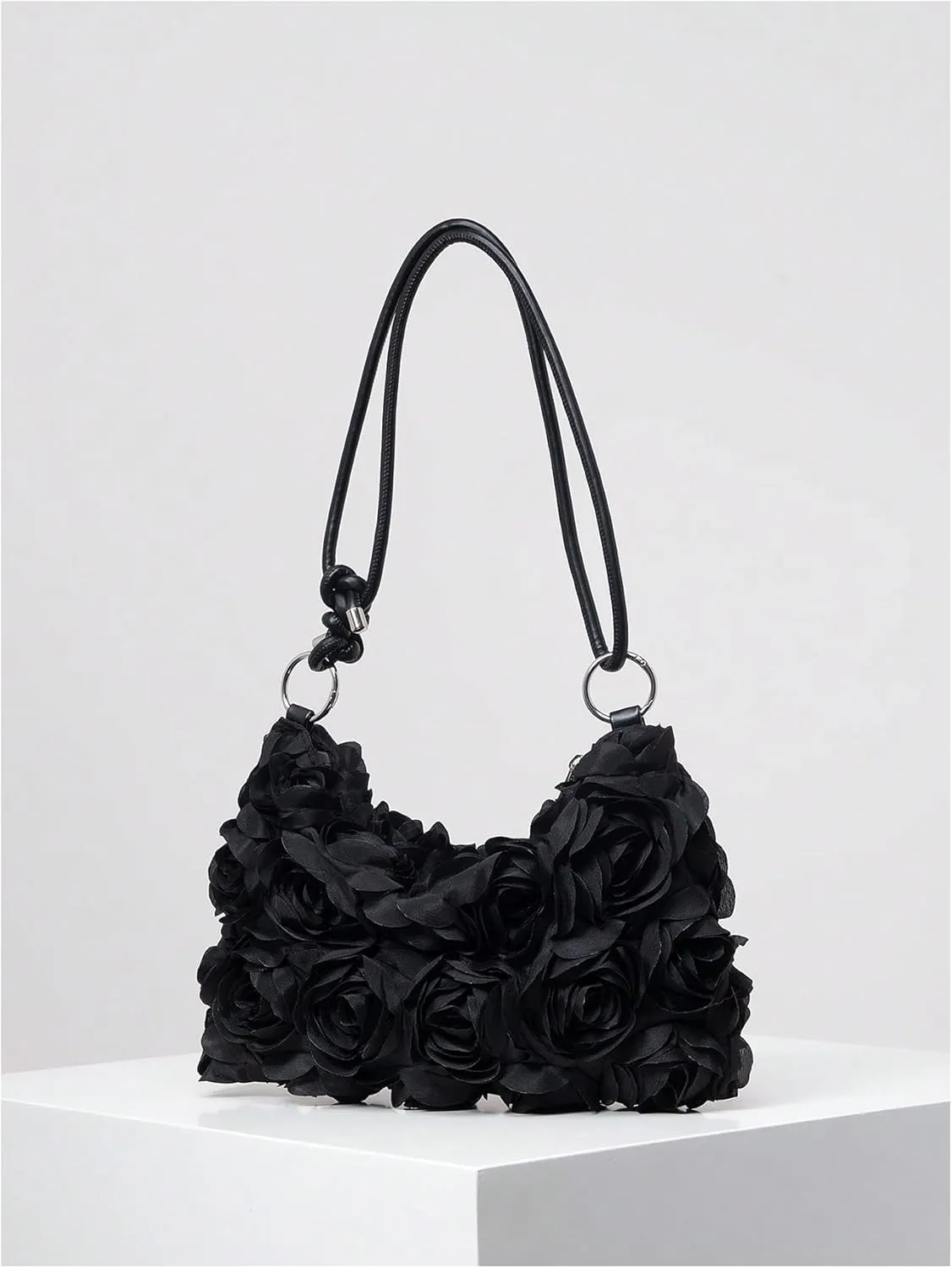 QWINEE Women's 3D Flower Clutch Purse Handbags Top Handle Shoulder Bags with Adjustable Strap