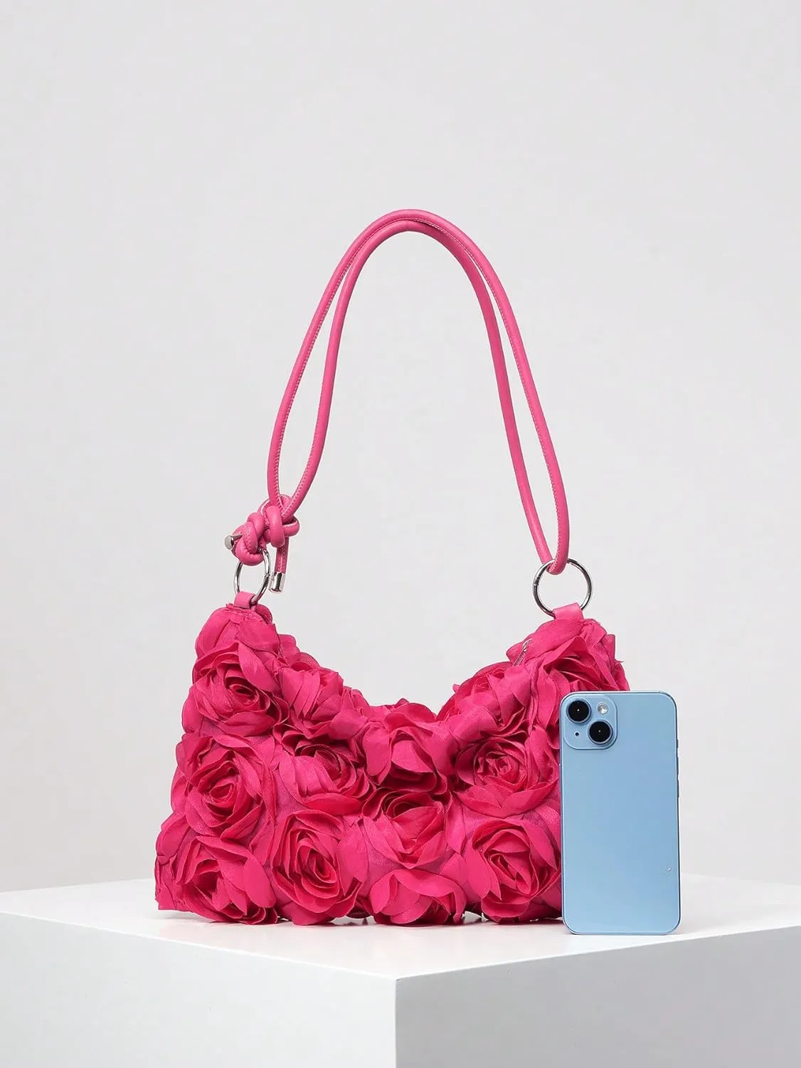 QWINEE Women's 3D Flower Clutch Purse Handbags Top Handle Shoulder Bags with Adjustable Strap