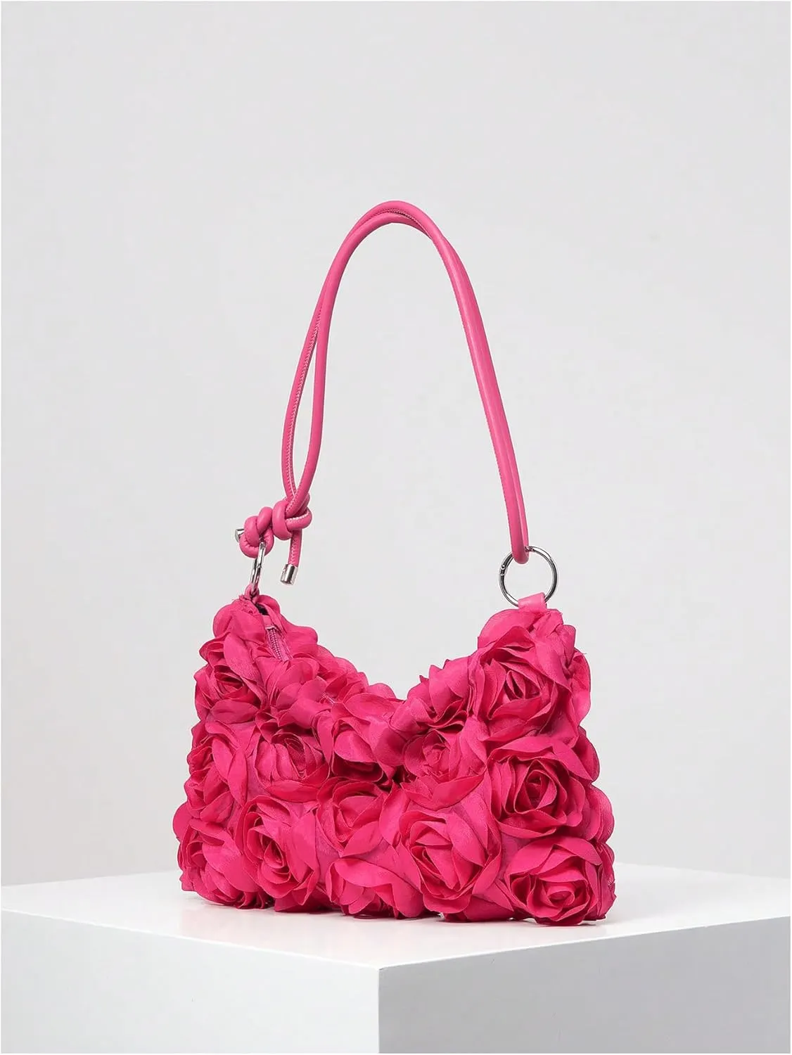 QWINEE Women's 3D Flower Clutch Purse Handbags Top Handle Shoulder Bags with Adjustable Strap