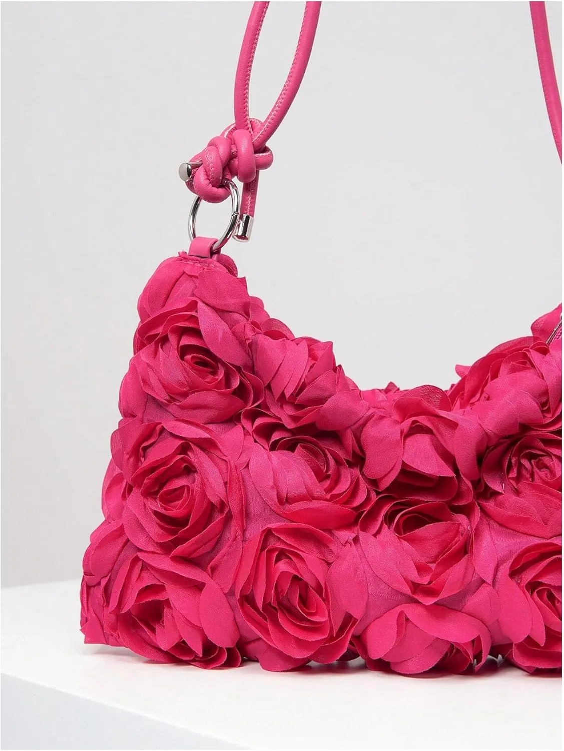 QWINEE Women's 3D Flower Clutch Purse Handbags Top Handle Shoulder Bags with Adjustable Strap
