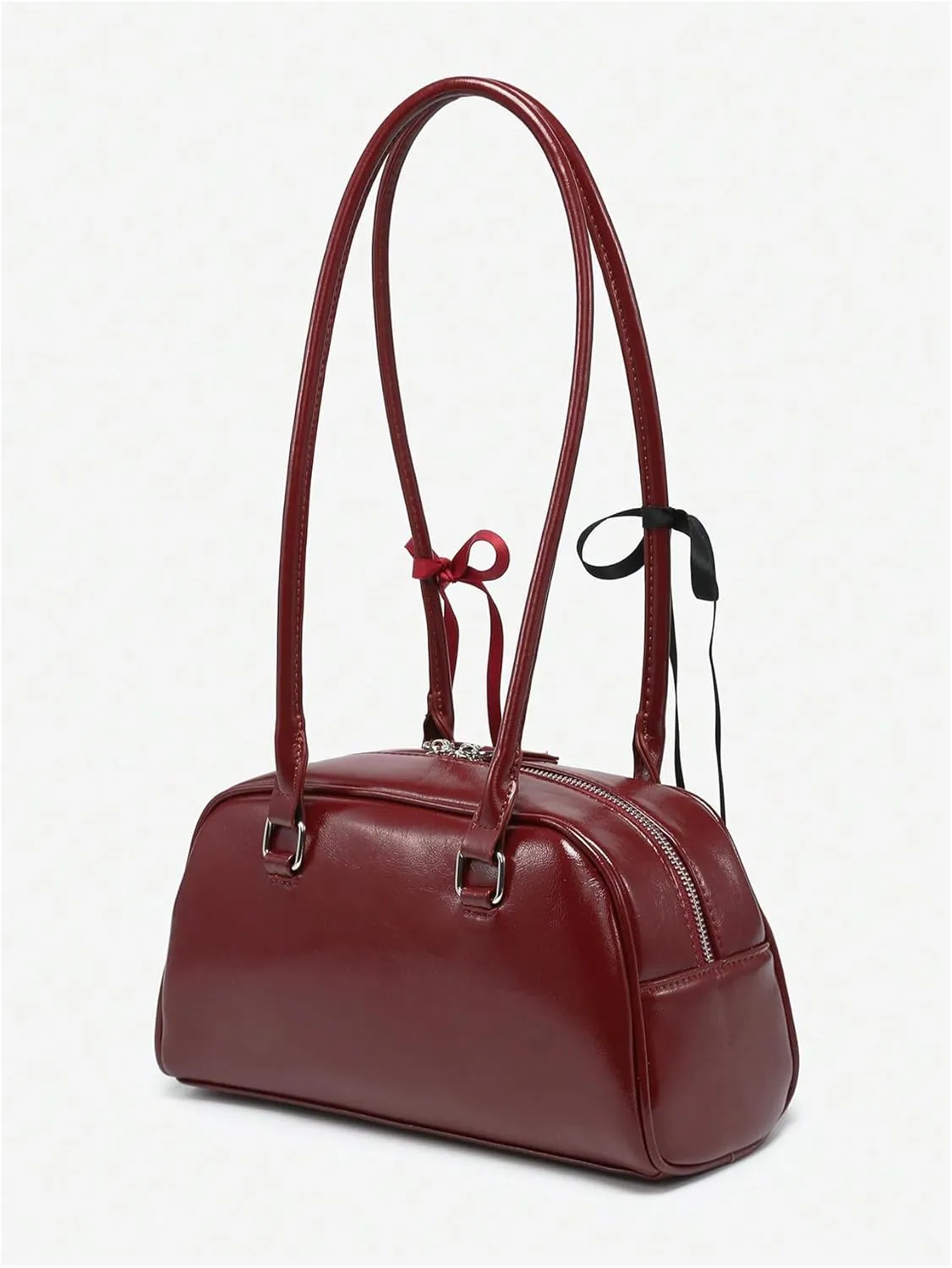QWINEE Women's Cute Bow Shoulder Bag Zipper Double Handle Small Underarm Purse Y2K Handbags