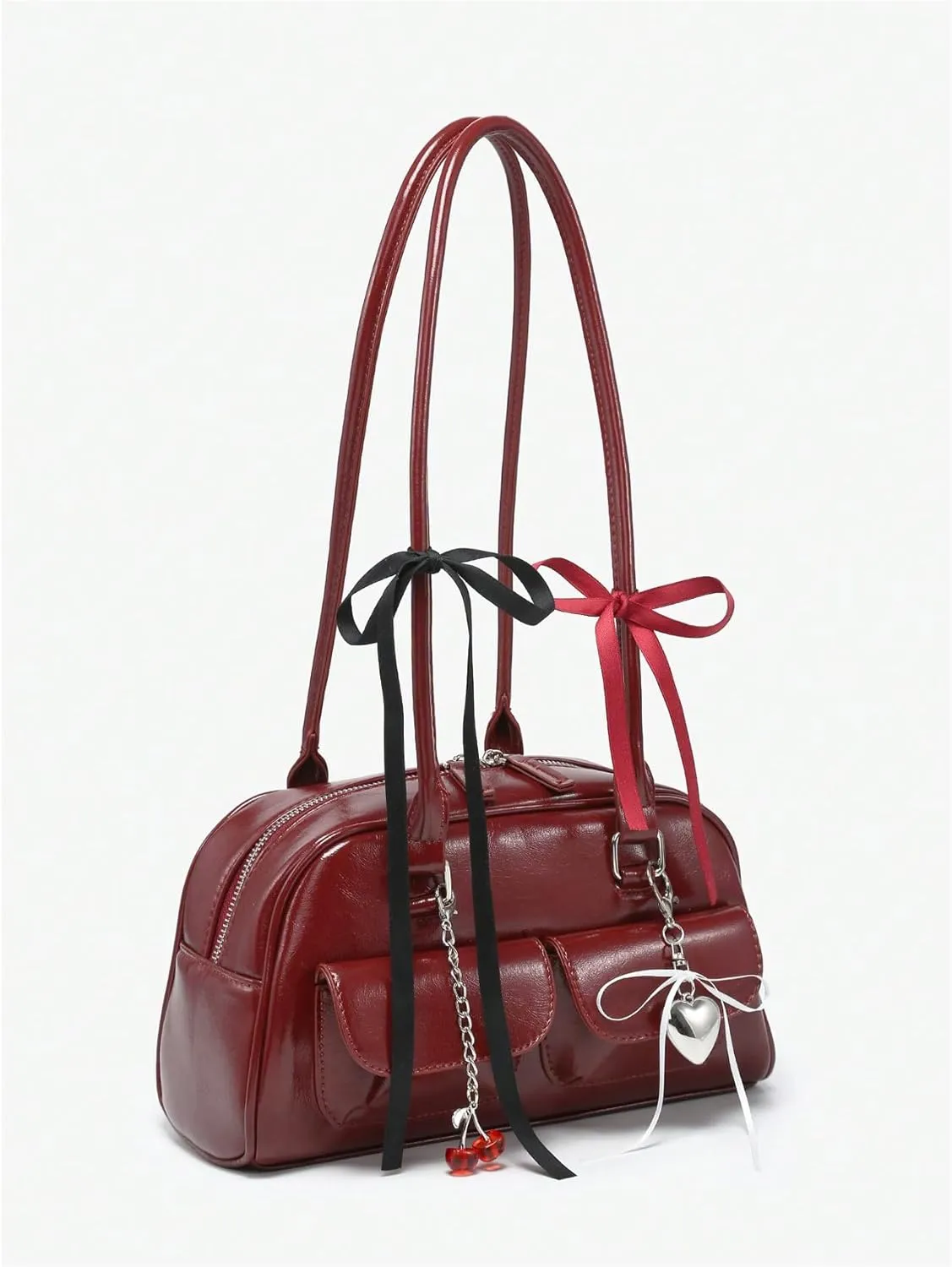QWINEE Women's Cute Bow Shoulder Bag Zipper Double Handle Small Underarm Purse Y2K Handbags