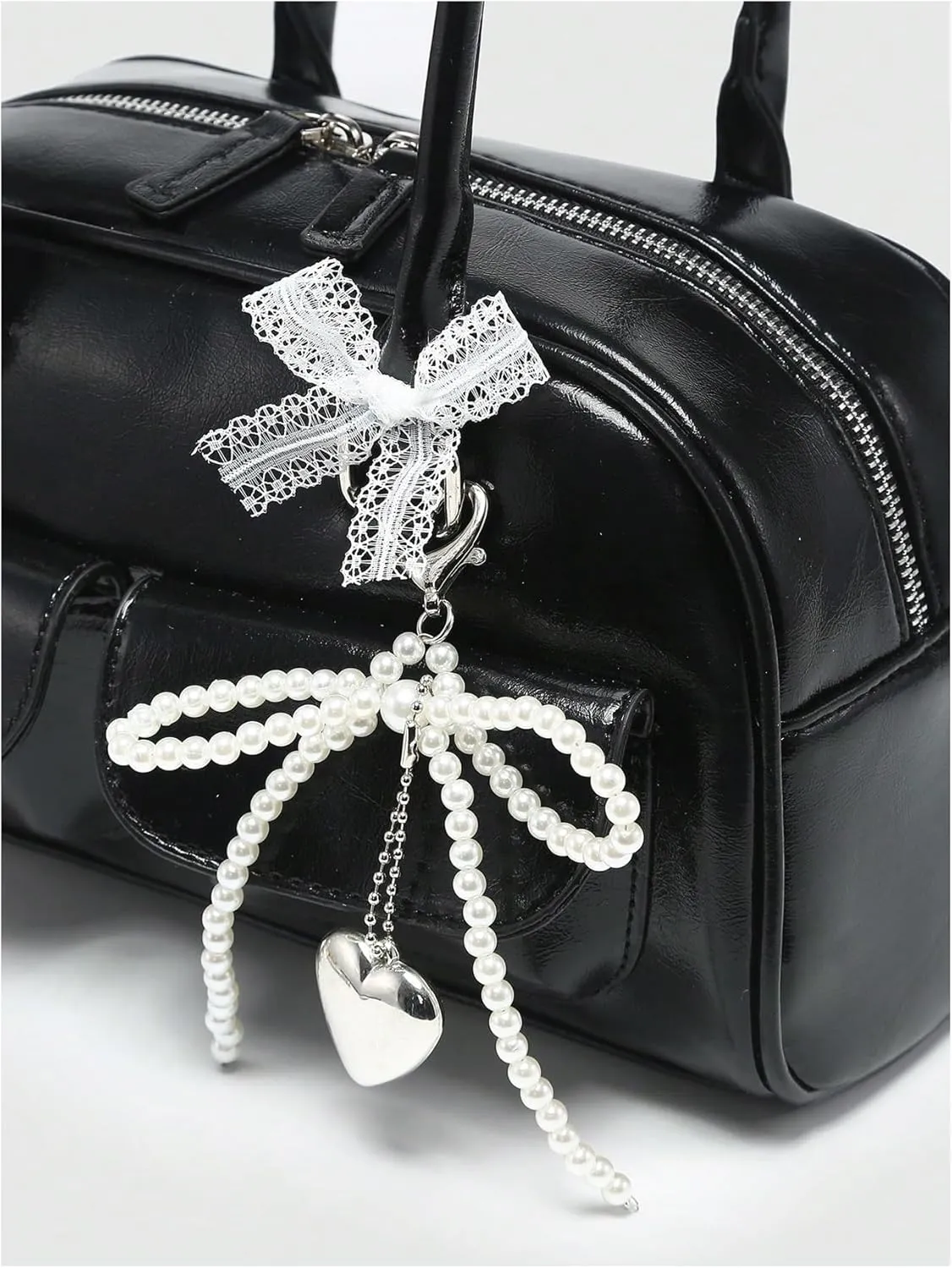 QWINEE Women's Cute Bow Shoulder Bag Zipper Double Handle Small Underarm Purse Y2K Handbags