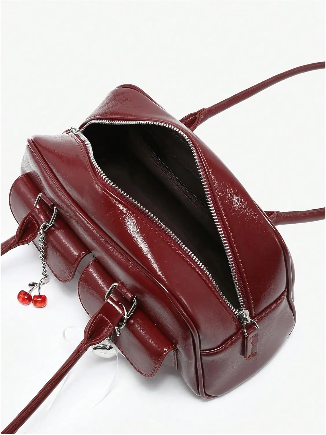 QWINEE Women's Cute Bow Shoulder Bag Zipper Double Handle Small Underarm Purse Y2K Handbags