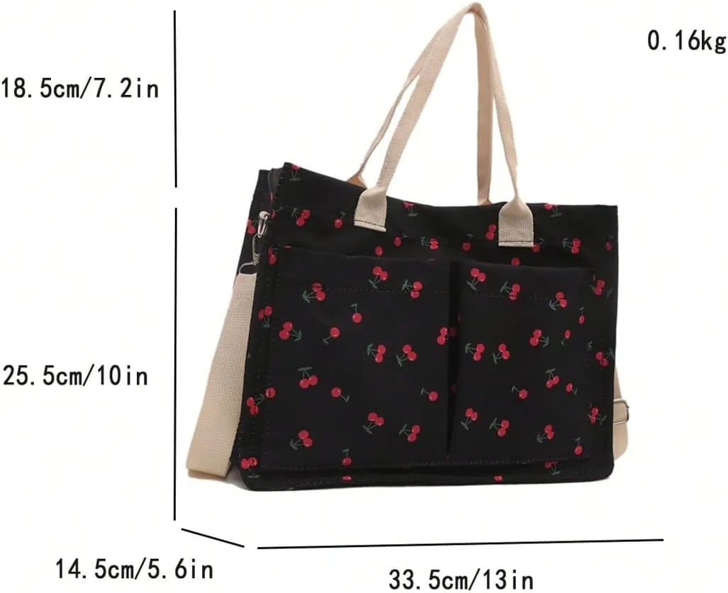 QWINEE Women's Cute Strawberry Tote Bag Double Handle Large Capacity Handbag with Adjustable Strap