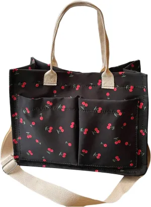 QWINEE Women's Cute Strawberry Tote Bag Double Handle Large Capacity Handbag with Adjustable Strap