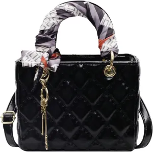 QWINEE Women's Retro Vintage Double Handle Handbag Zipper Geo Quilted Small Crossbody Bags
