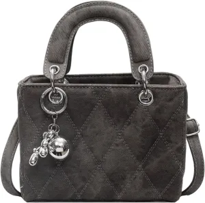 QWINEE Women's Retro Vintage Double Handle Handbag Zipper Geo Quilted Small Crossbody Bags