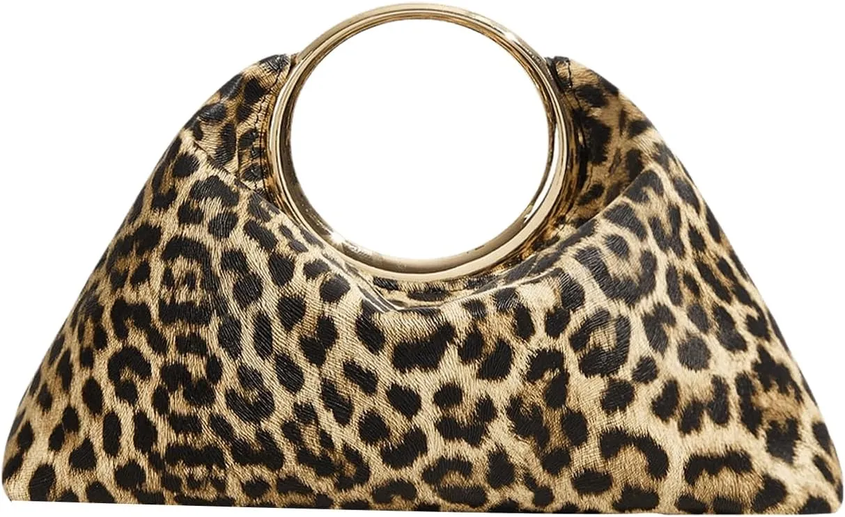 QWINEE Women's Y2k Leopard Print Handbag Trendy Top Handle Clutch Purse Cheetah Print Purses
