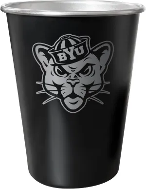 R and R Imports Brigham Young Cougars 8 oz Engraved Tin Cup Black Matte Coating with Gift bag Officially Licensed 4-Pack