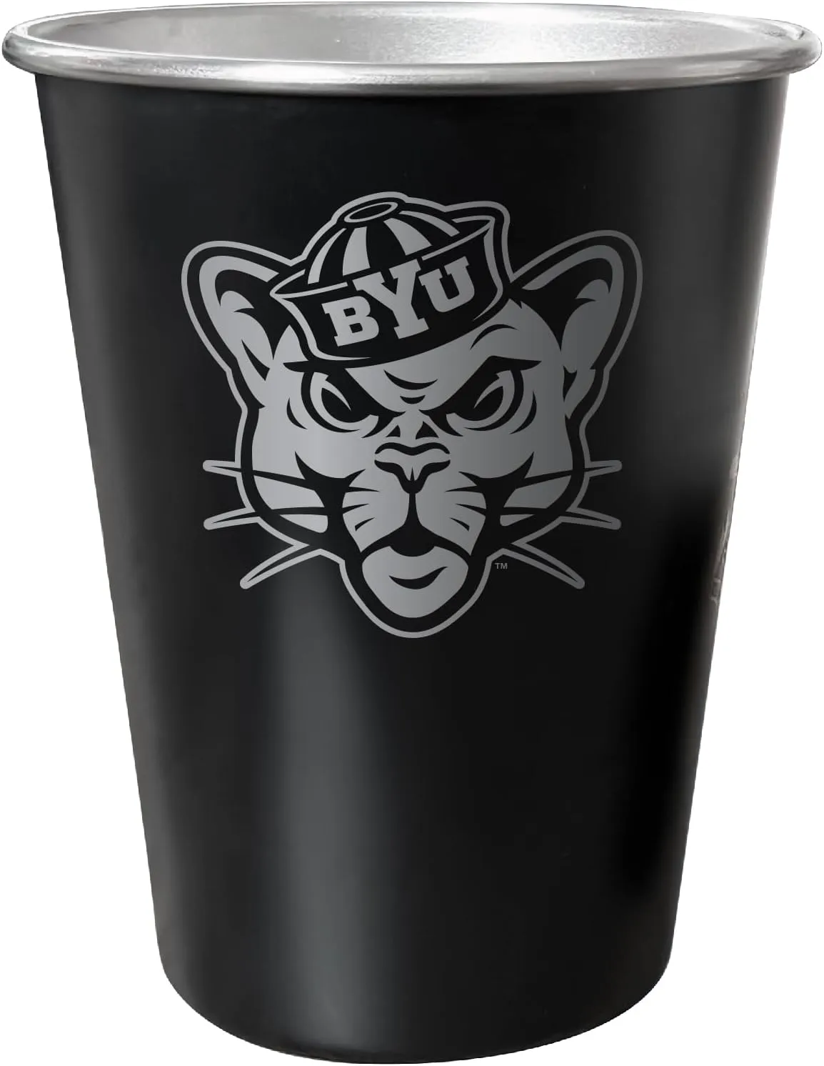 R and R Imports Brigham Young Cougars 8 oz Engraved Tin Cup Black Matte Coating with Gift bag Officially Licensed 4-Pack