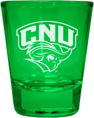 R and R Imports Christopher Newport Captains Engraved Full Color 2 oz Shot Glass Green Officially Licensed Collegiate Product 4-Pack