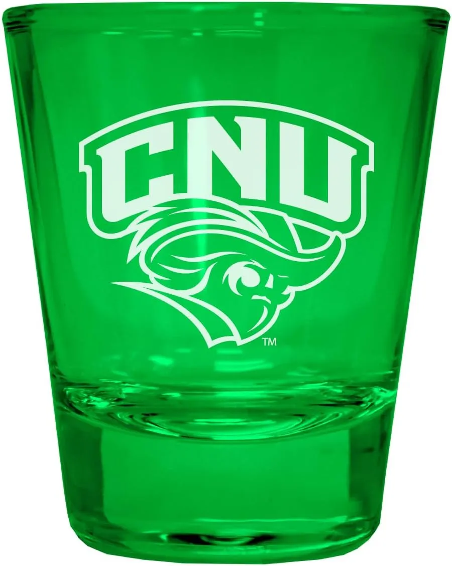 R and R Imports Christopher Newport Captains Engraved Full Color 2 oz Shot Glass Green Officially Licensed Collegiate Product 4-Pack