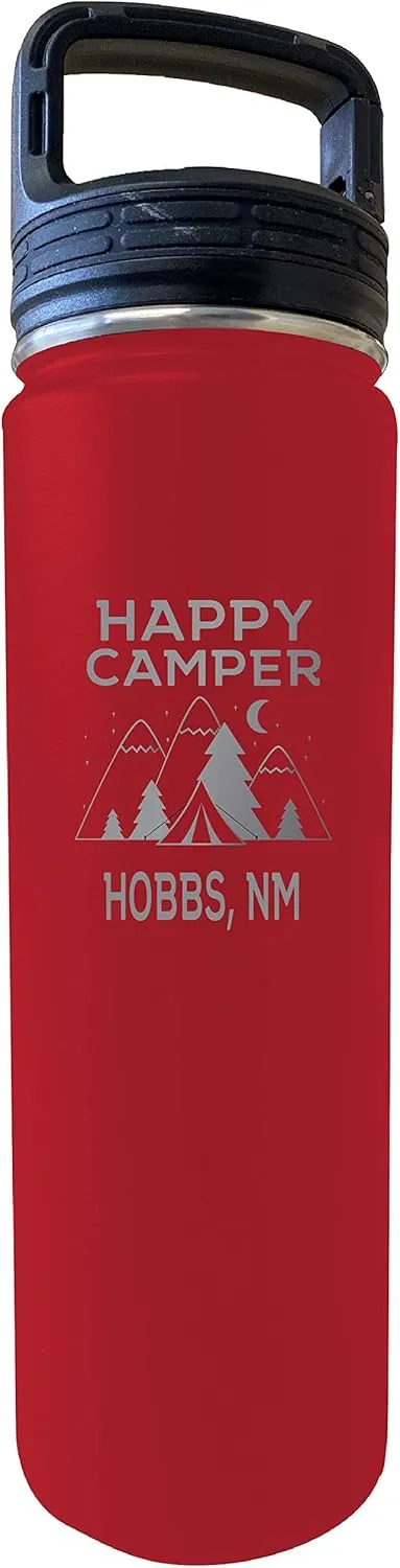 R and R Imports Hobbs New Mexico Happy Camper 32 Oz Engraved Red Insulated Double Wall Stainless Steel Water Bottle Tumbler