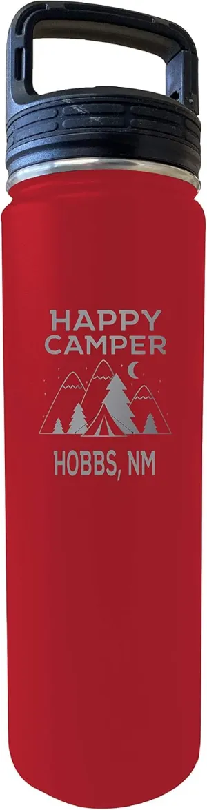 R and R Imports Hobbs New Mexico Happy Camper 32 Oz Engraved Red Insulated Double Wall Stainless Steel Water Bottle Tumbler