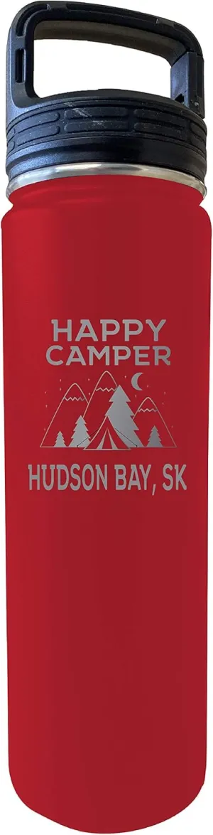 R and R Imports Hudson Bay Saskatchewan Canada Happy Camper 32 Oz Engraved Red Insulated Double Wall Stainless Steel Water Bottle Tumbler