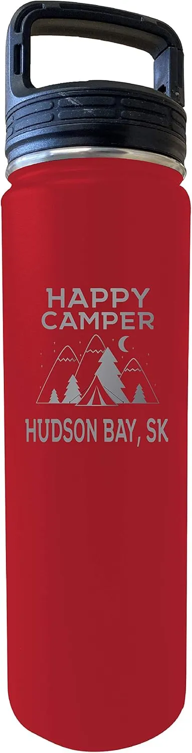 R and R Imports Hudson Bay Saskatchewan Canada Happy Camper 32 Oz Engraved Red Insulated Double Wall Stainless Steel Water Bottle Tumbler