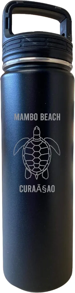 R and R Imports Mambo Beach Curaçao Souvenir 32 Oz Engraved Black Insulated Double Wall Stainless Steel Water Bottle Tumbler