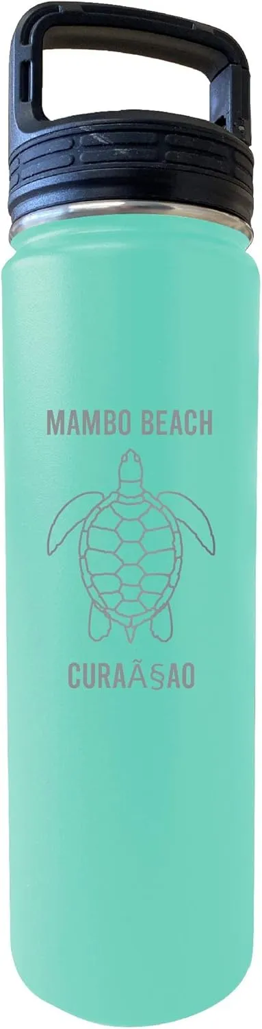 R and R Imports Mambo Beach Curaçao Souvenir 32 Oz Engraved Seafoam Insulated Double Wall Stainless Steel Water Bottle Tumbler