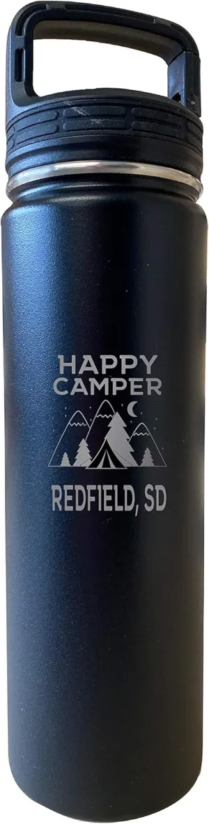 R and R Imports Redfield South Dakota Happy Camper 32 Oz Engraved Black Insulated Double Wall Stainless Steel Water Bottle Tumbler