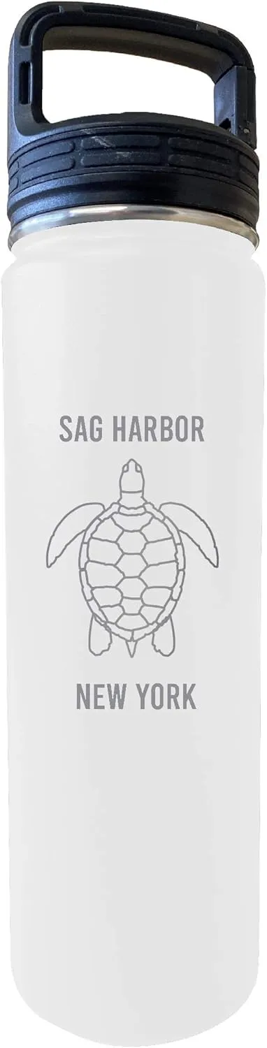 R and R Imports Sag Harbor New York Souvenir 32 Oz Engraved White Insulated Double Wall Stainless Steel Water Bottle Tumbler
