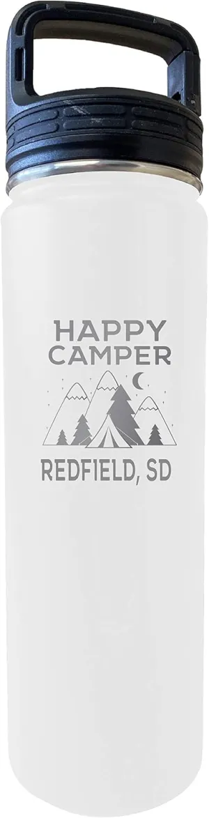 R and R Imports Whitefield South Dakota Happy Camper 32 Oz Engraved White Insulated Double Wall Stainless Steel Water Bottle Tumbler