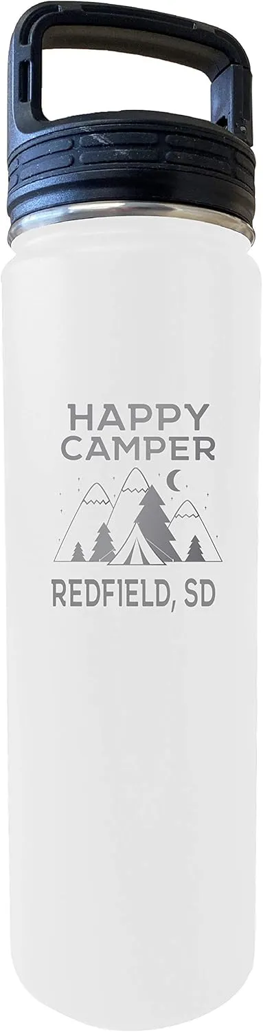 R and R Imports Whitefield South Dakota Happy Camper 32 Oz Engraved White Insulated Double Wall Stainless Steel Water Bottle Tumbler