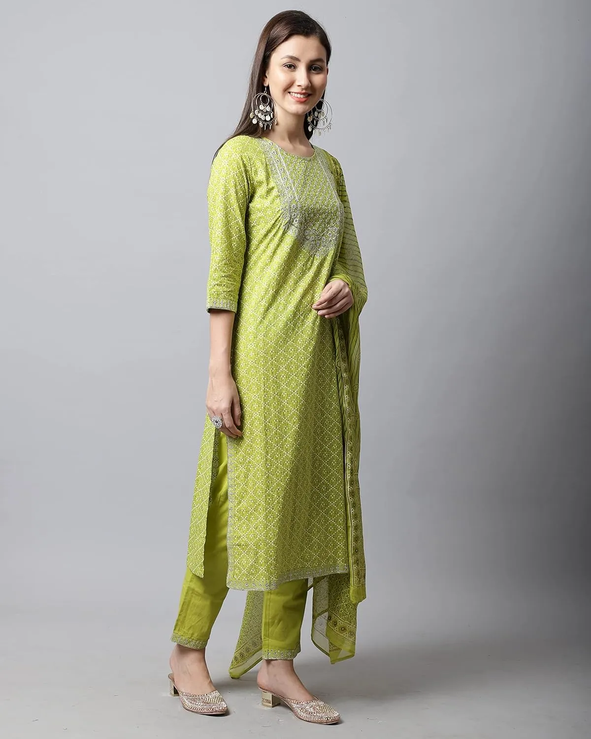 Rajnandini Women's Pure Jaipur Printed Cotton Jaipuri Printed Kurta Set With Dupatta (JOPLVL281-P_Mehndi Green)