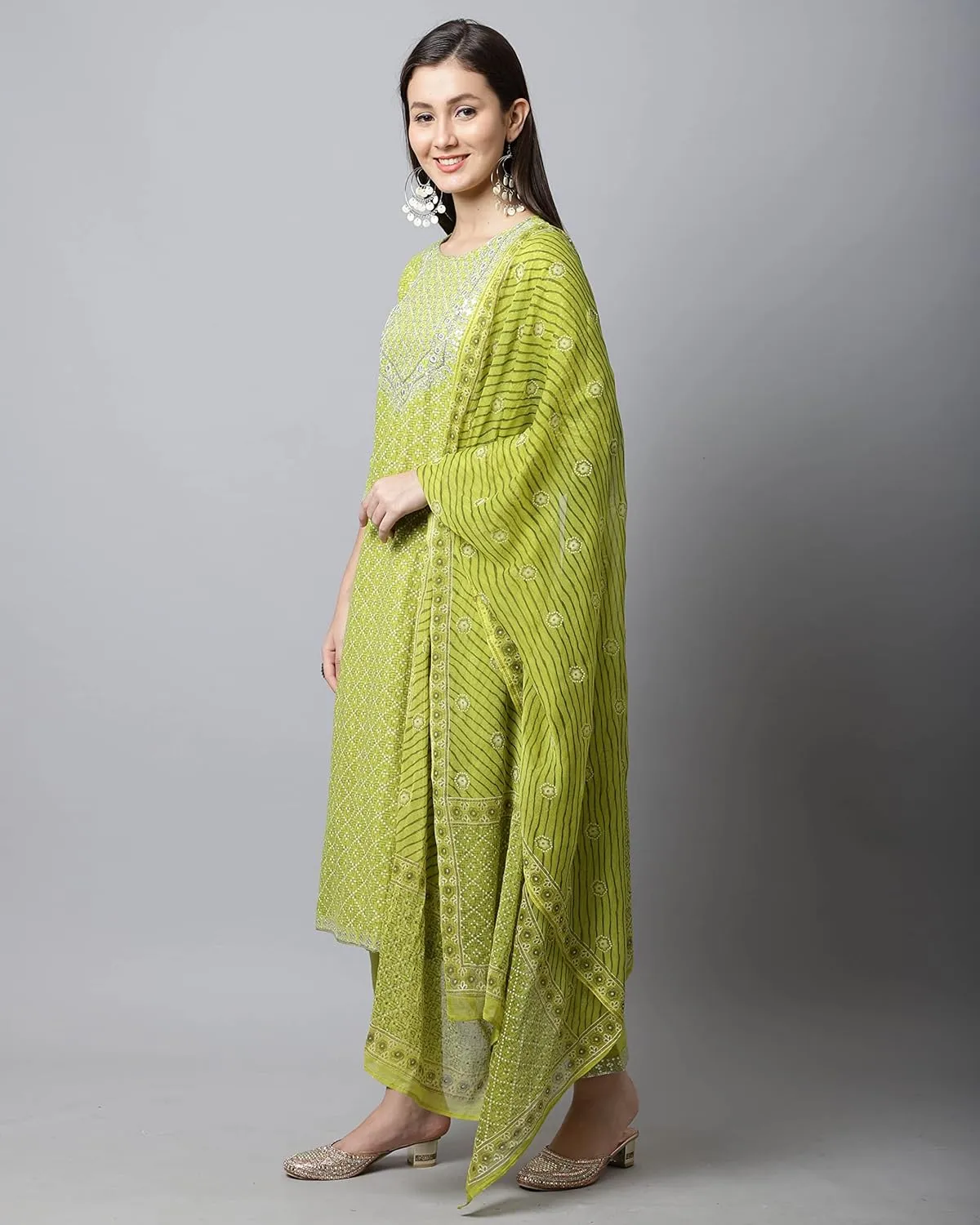 Rajnandini Women's Pure Jaipur Printed Cotton Jaipuri Printed Kurta Set With Dupatta (JOPLVL281-P_Mehndi Green)