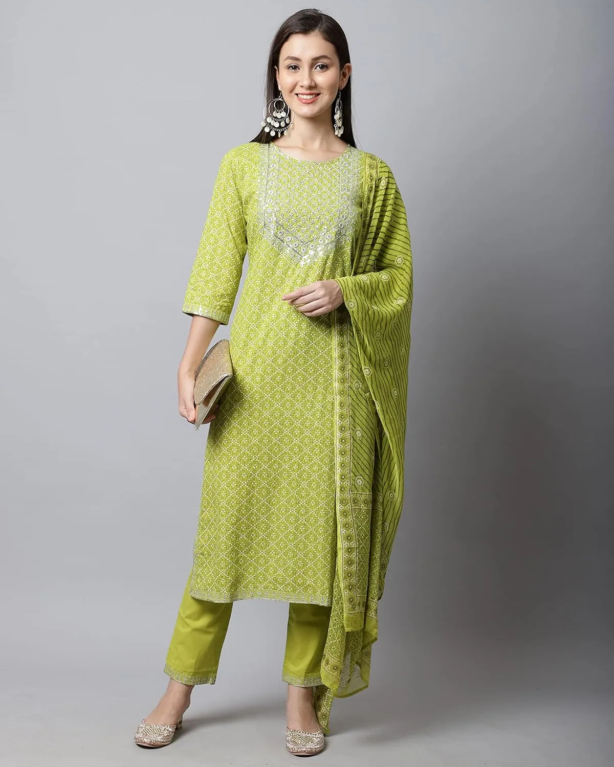 Rajnandini Women's Pure Jaipur Printed Cotton Jaipuri Printed Kurta Set With Dupatta (JOPLVL281-P_Mehndi Green)