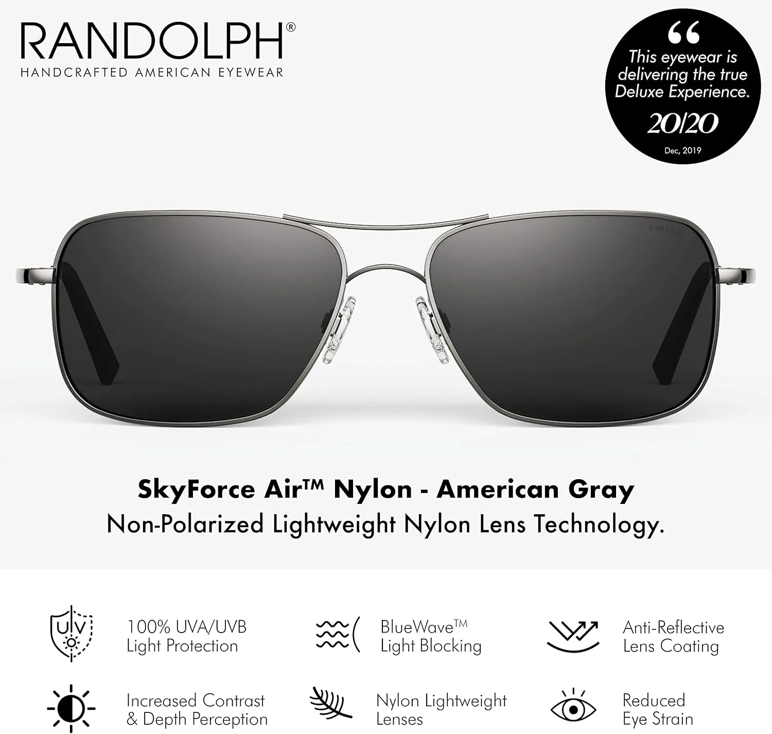 Randolph USA | Archer Aviator Classic Sunglasses for Men 100% UV