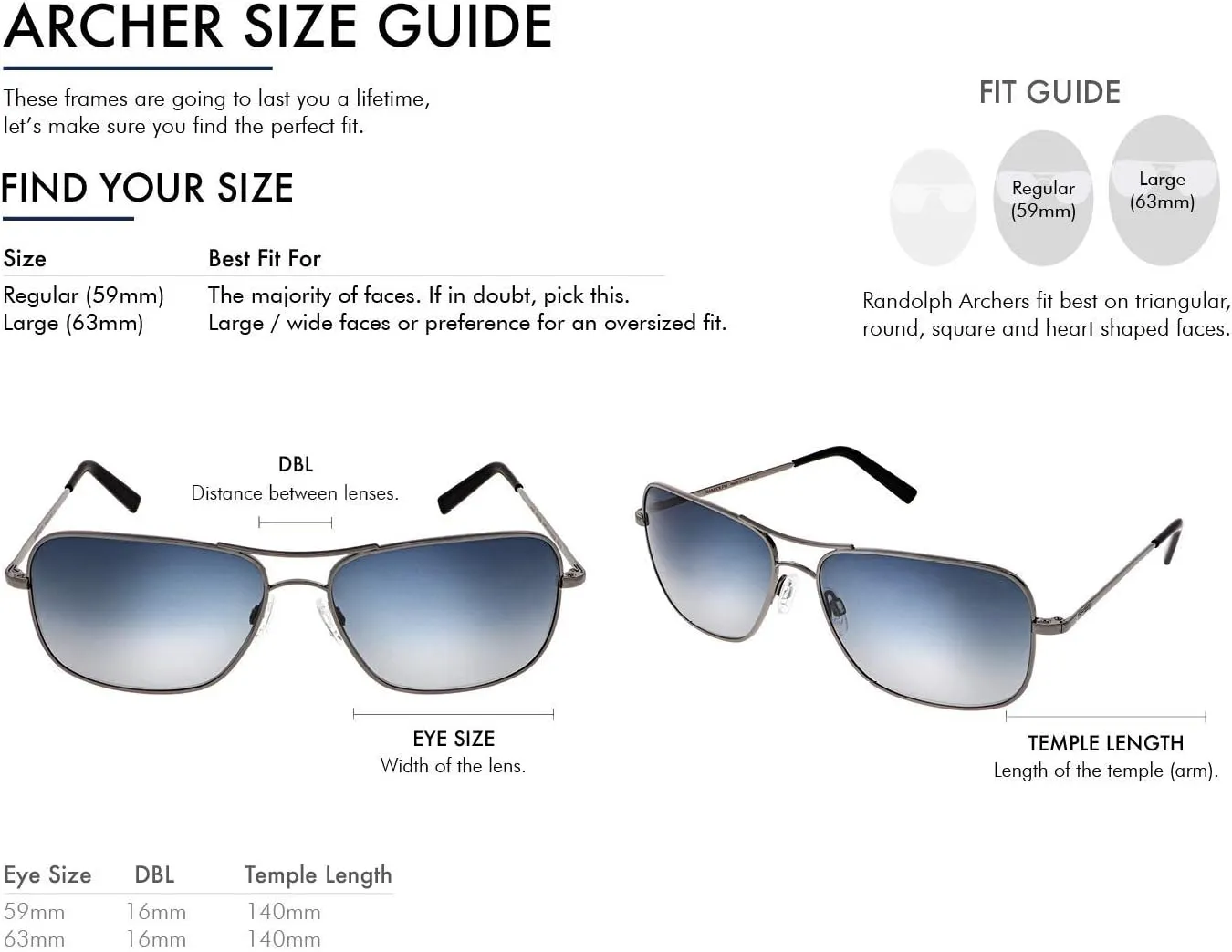 Randolph USA | Archer Aviator Classic Sunglasses for Men 100% UV