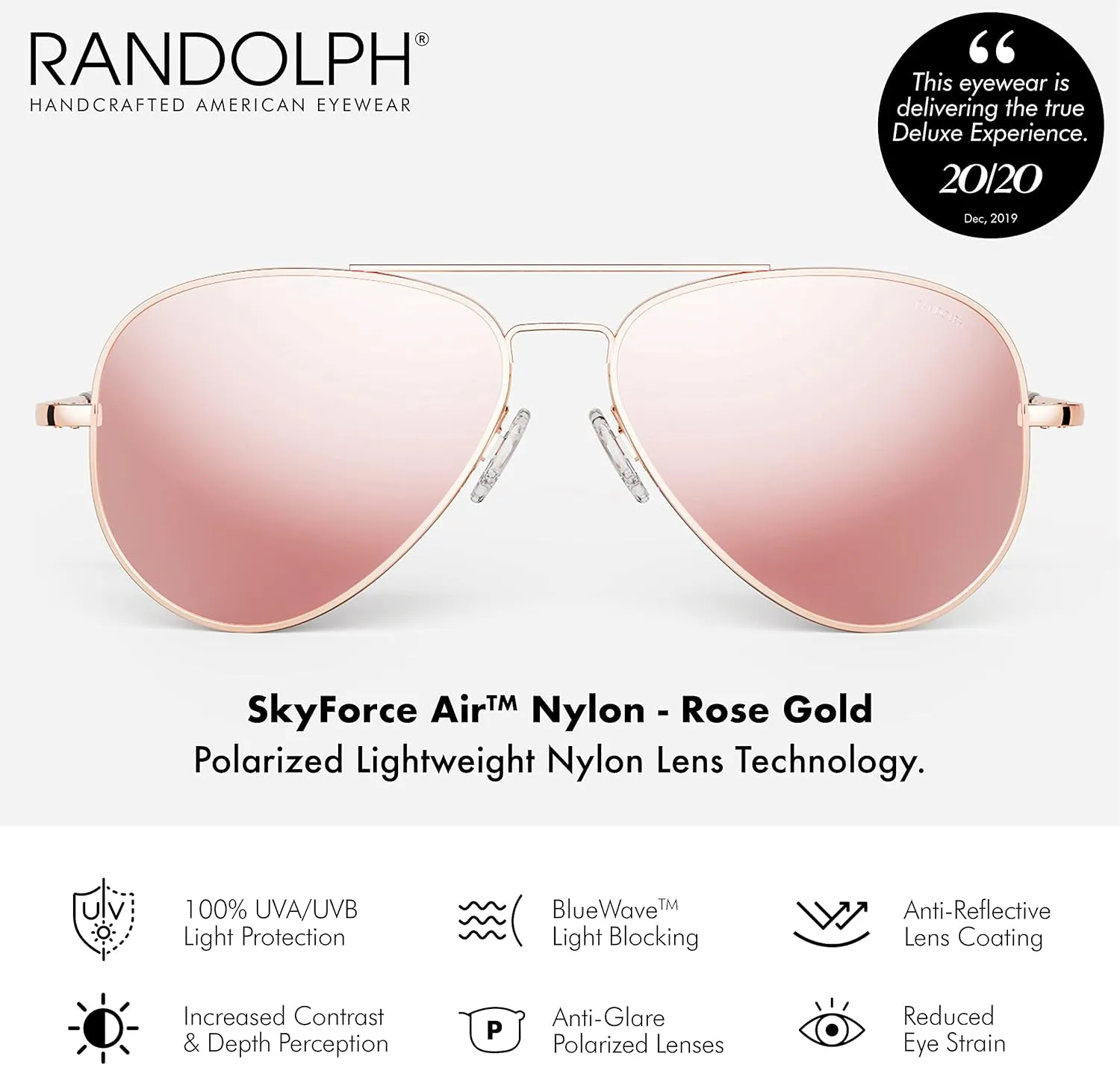 Randolph USA | Concorde Classic Aviator Sunglasses for Men or Women 100% UV