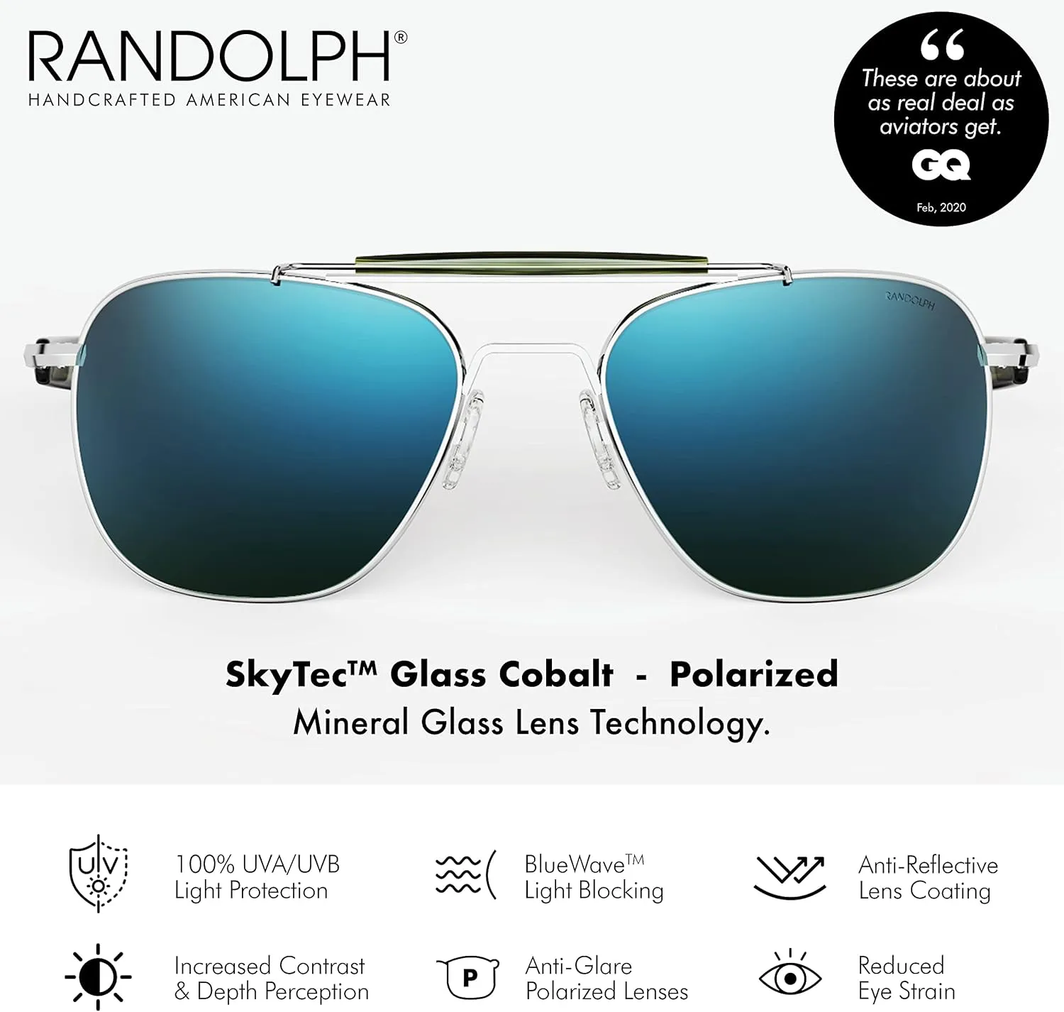 Randolph USA | Navigator Aviator II Authentic Sunglasses for Men Polarized 100% UV
