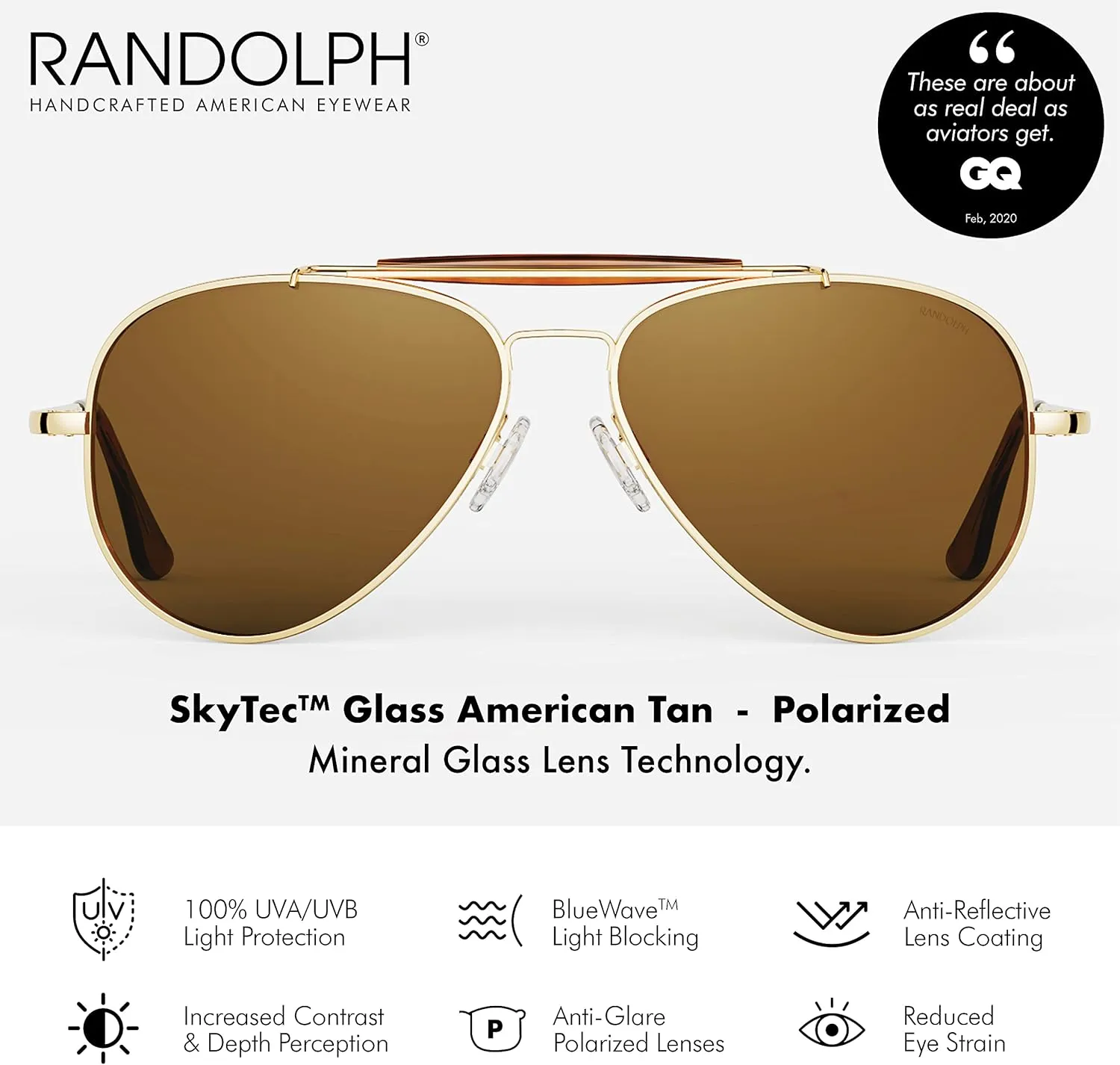 Randolph USA | Sportsman Aviator Authentic Sunglasses for Men Polarized 100% UV