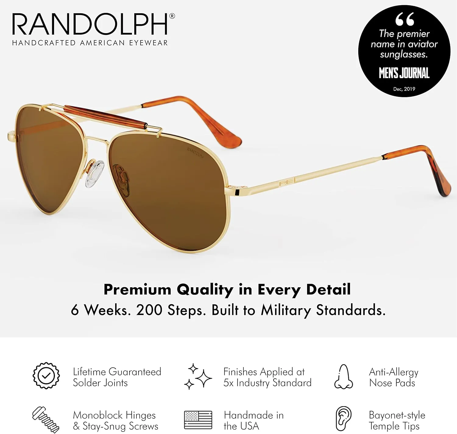 Randolph USA | Sportsman Aviator Authentic Sunglasses for Men Polarized 100% UV